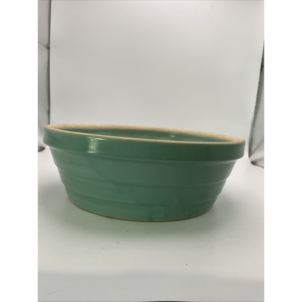 Vintage USA Pottery Turquoise Mixing Bowl Unmarked Mid Century Art Pottery